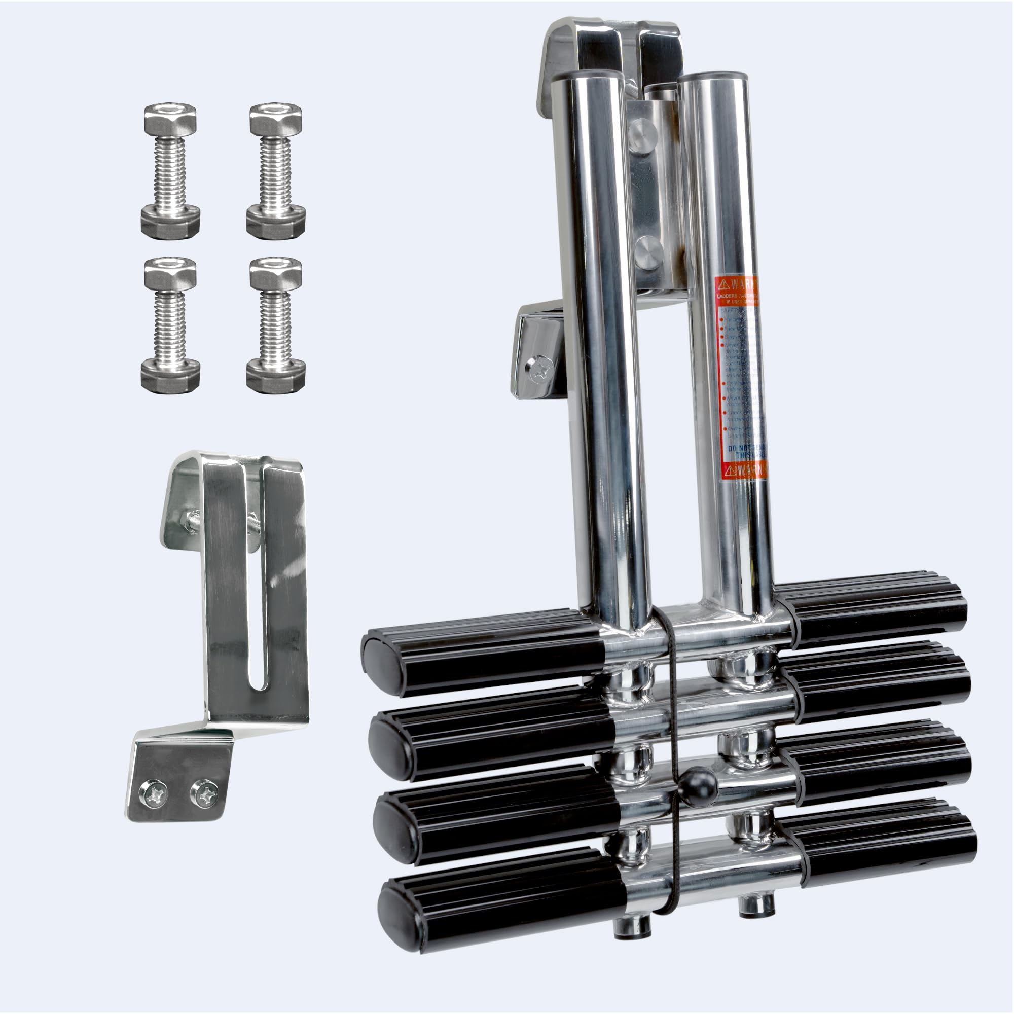 4 Step Boat Ladder, Stainless Steel Dive Boarding Ladders for Bass Fishing Boats, Heavy-Duty with Non-Slip Treads