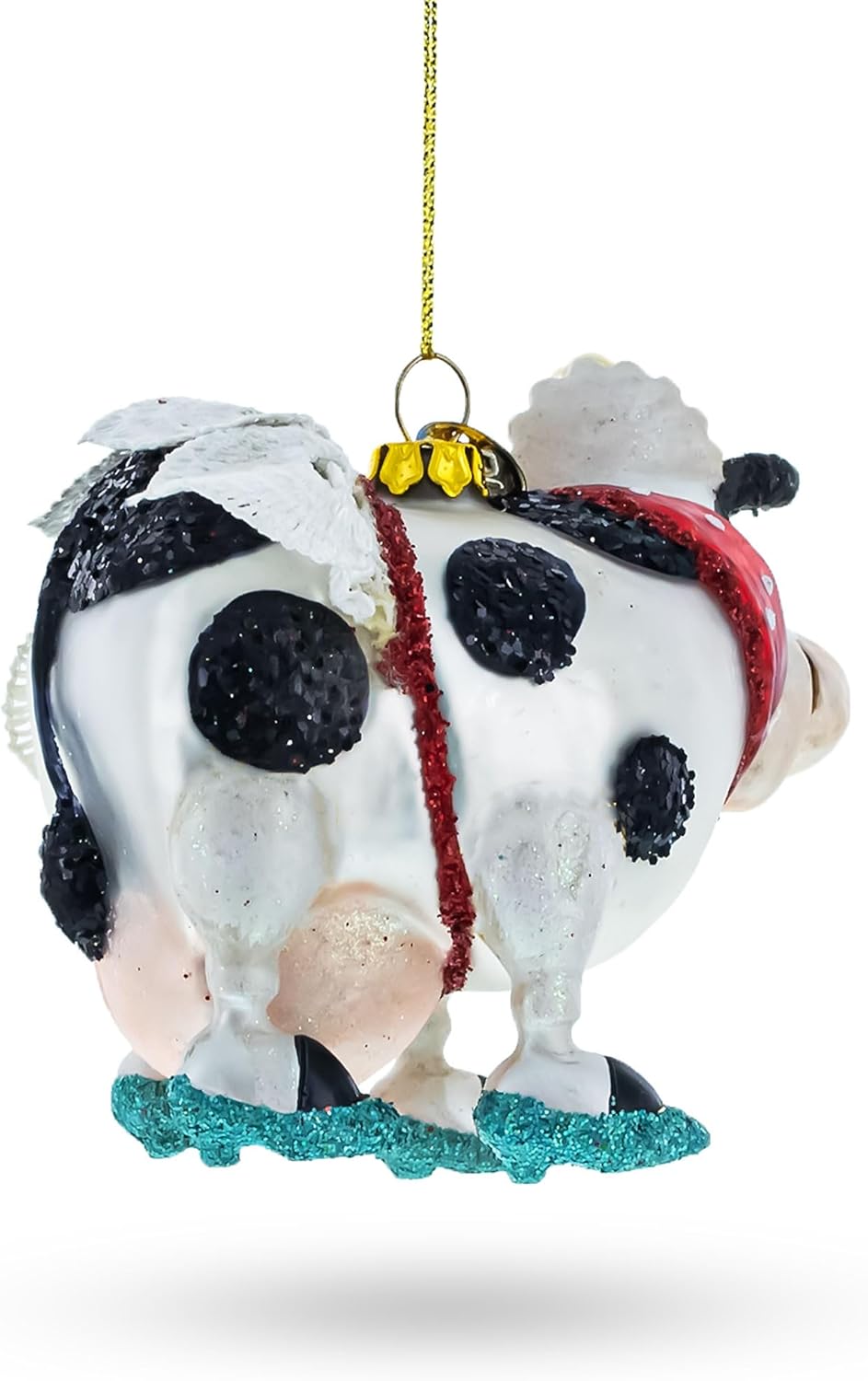 Fantastical Cow Sporting Wings Glass Christmas Ornament - Image 3