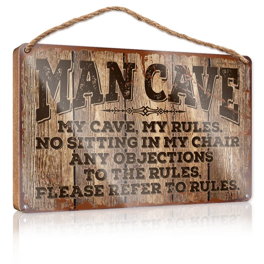 FZFN Wood Plaques For Crafts Man Cave Rules Wooden Sign Outdoor Signs And Decor Rustic Kitchen Decor And A(23X35CM)