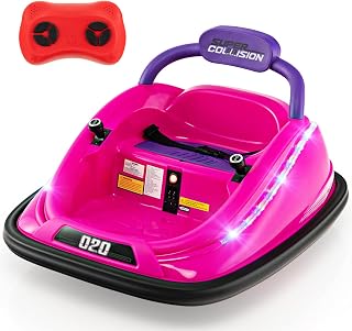 OLAKIDS Bumper Car for Toddlers, 12V Kids Electric Ride on Toy with Remote Control, Battery Powered Vehicle Racer for Baby, 360 Degree Spin Rotation, Colorful Flashing LED Lights, Music (Pink)