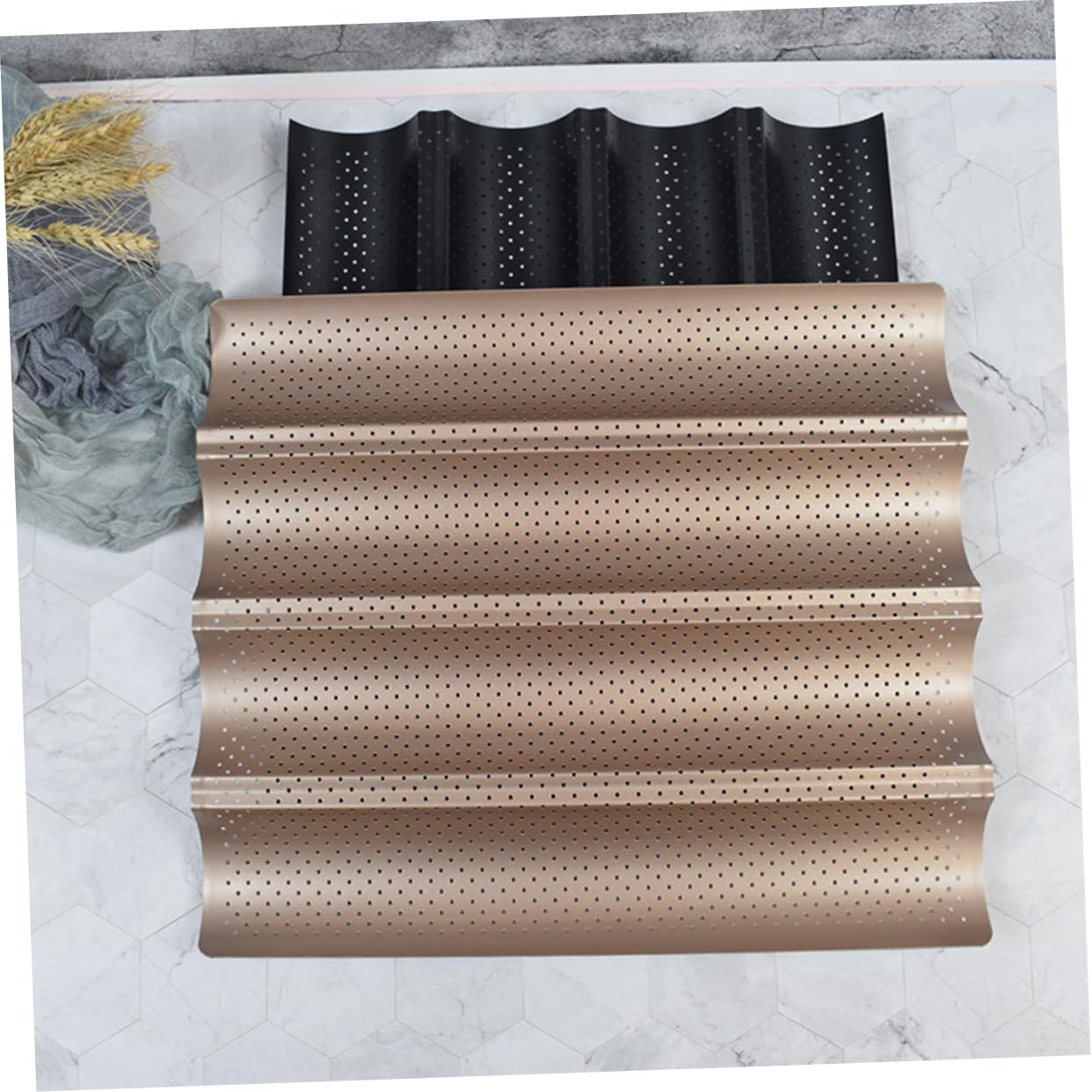 Cabilock 1PC Nonstick Baguette Baking Tray with Air Heat Household for French Bread and Easy to Clean Kitchen Pad Golden