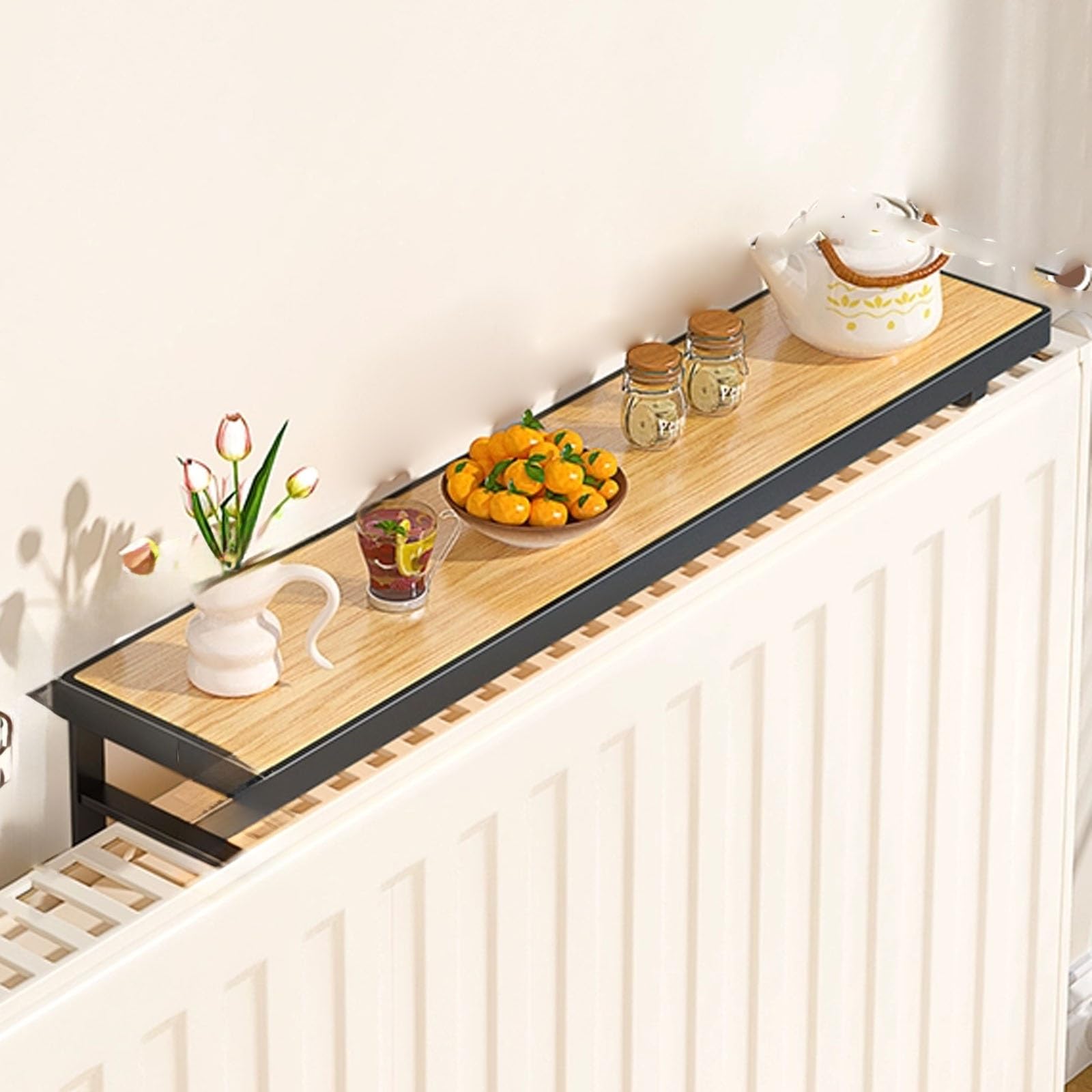 Radiateur moche à cacher ? Cache-radiateur 60cm Nero sans perçage pour étagère
