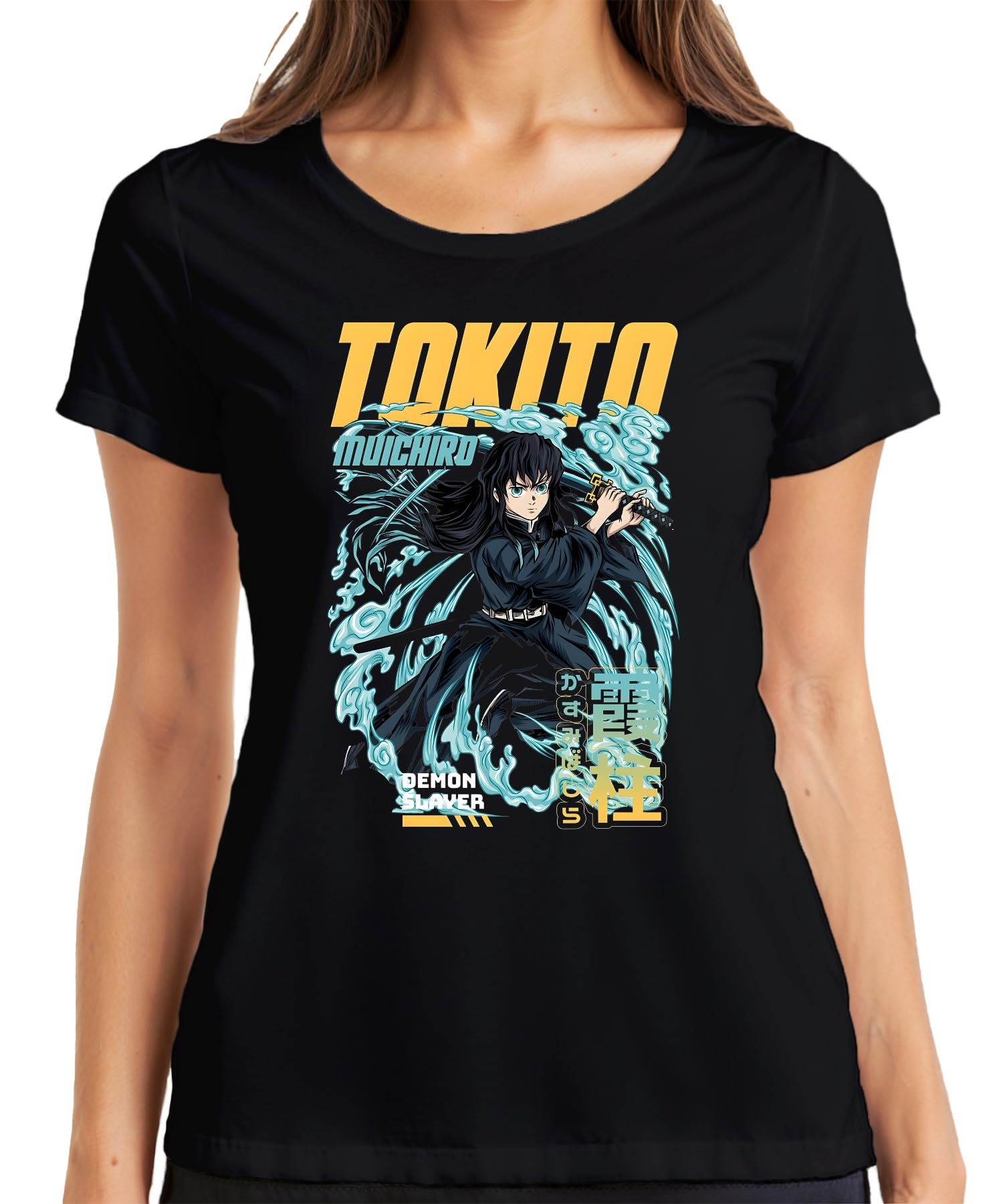 Printera Women's Black Demon Slayer Tokito Muichiro Mist Hashira Fog Sword Gift T-Shirt, Xl