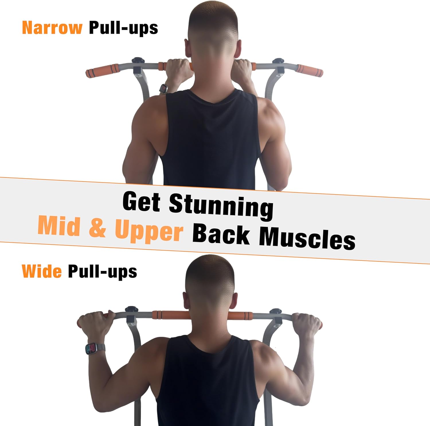 Power Tower Pull-Up & Dip Station, Heavy-Duty Steel Frame, Supports Up to 450 lbs, Adjustable Height Strength Training Tower with Multi-Grip Pull-Up Bar for Home Gym