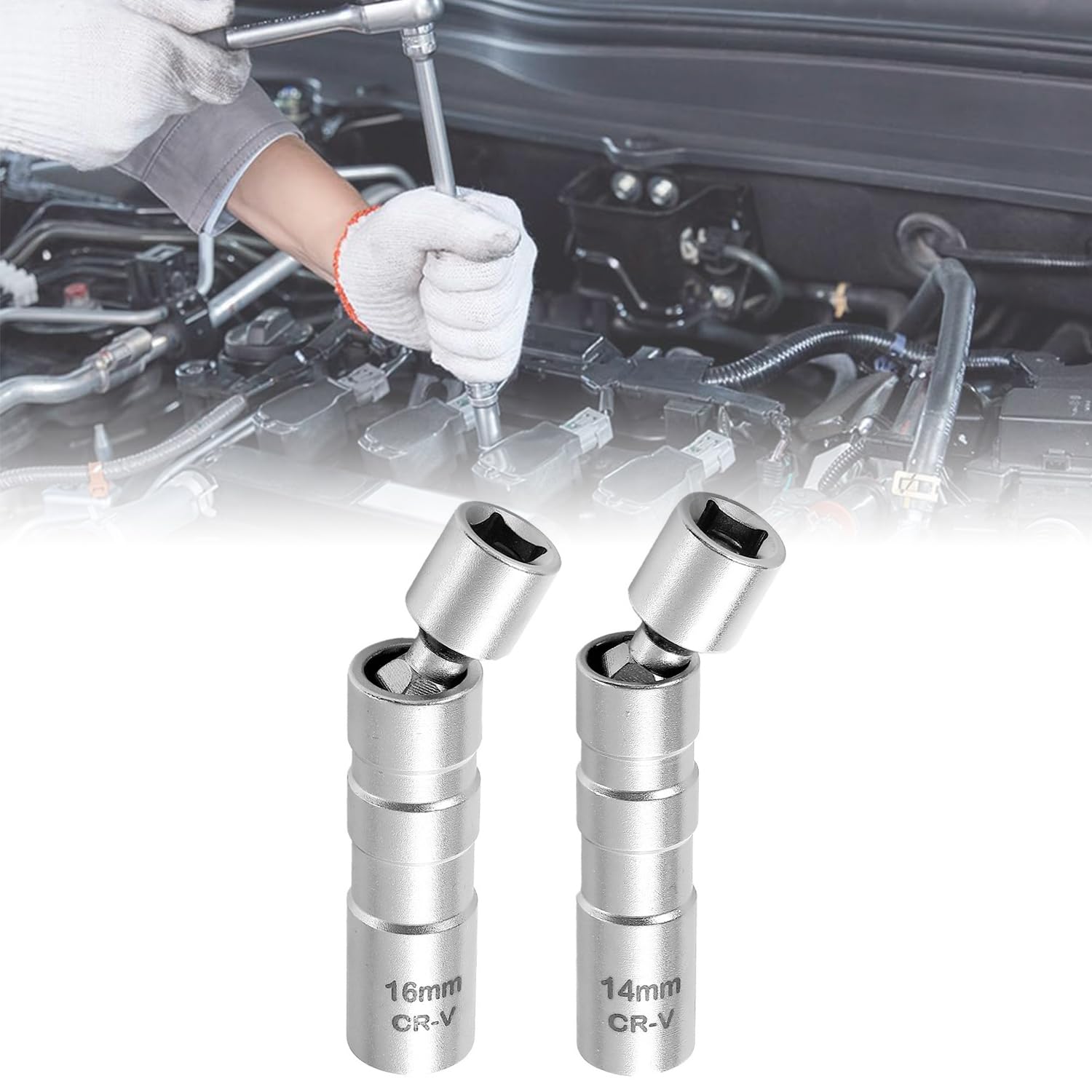Juego 2 Piezas Llave Bujía Magnética 14mm 16mm, Llave de Bujías Giratoria 12 Puntos 3/8", Cambiar Bujías Fácil, Herramienta Extracción Universal para Coche, Moto, Cortacésped, Pozos Profundos (B)
