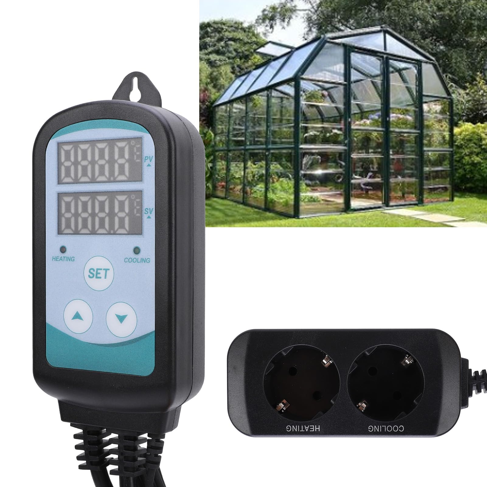 Display Digitale Regolatore di Temperatura a Doppio Stadio Riscaldamento Raffreddamento Acquario per Rettili con Calibrazione della Temperatura