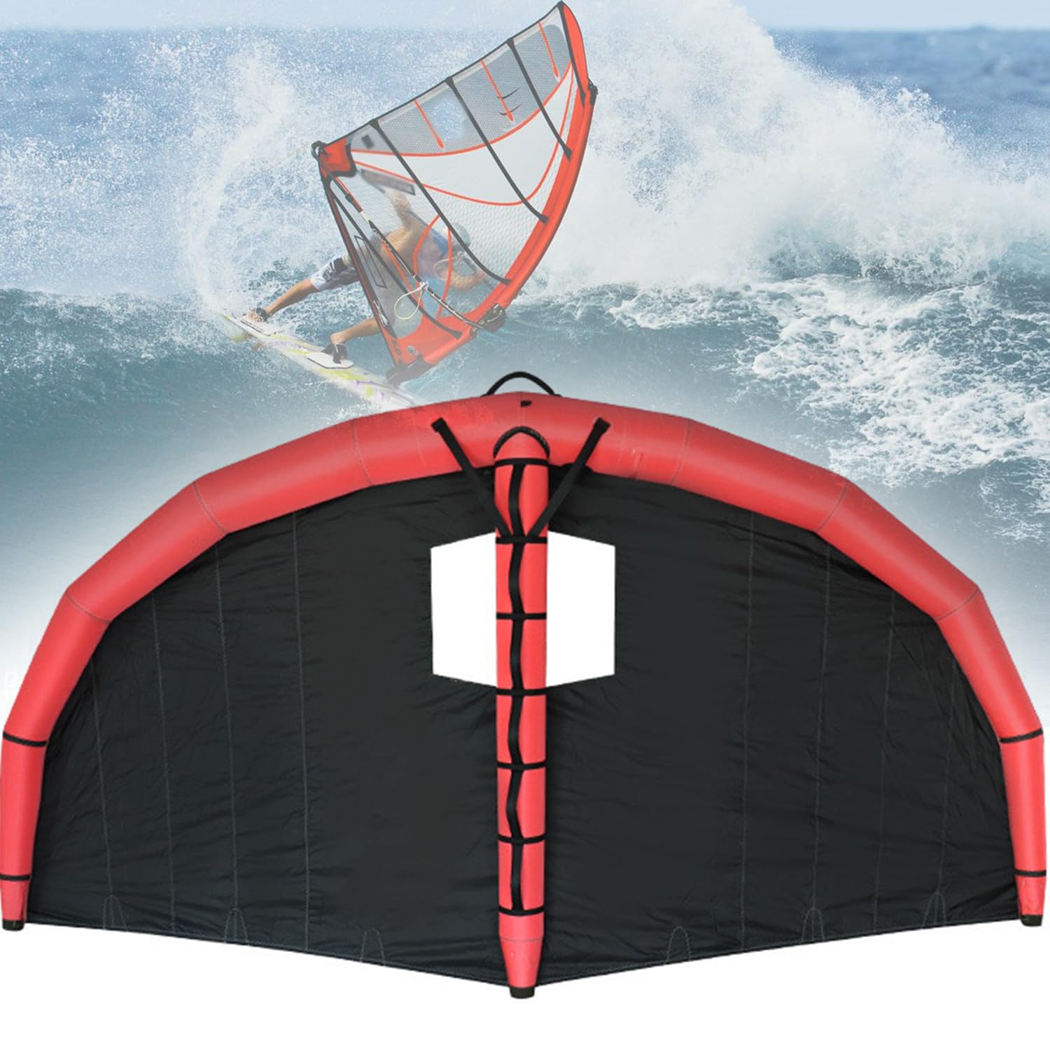 Cerf-volant gonflable portable pour kitesurf, surf et jeux aquatiques – Cerf-volant gonflable de 5㎡ avec fenêtre pour feuille de vent