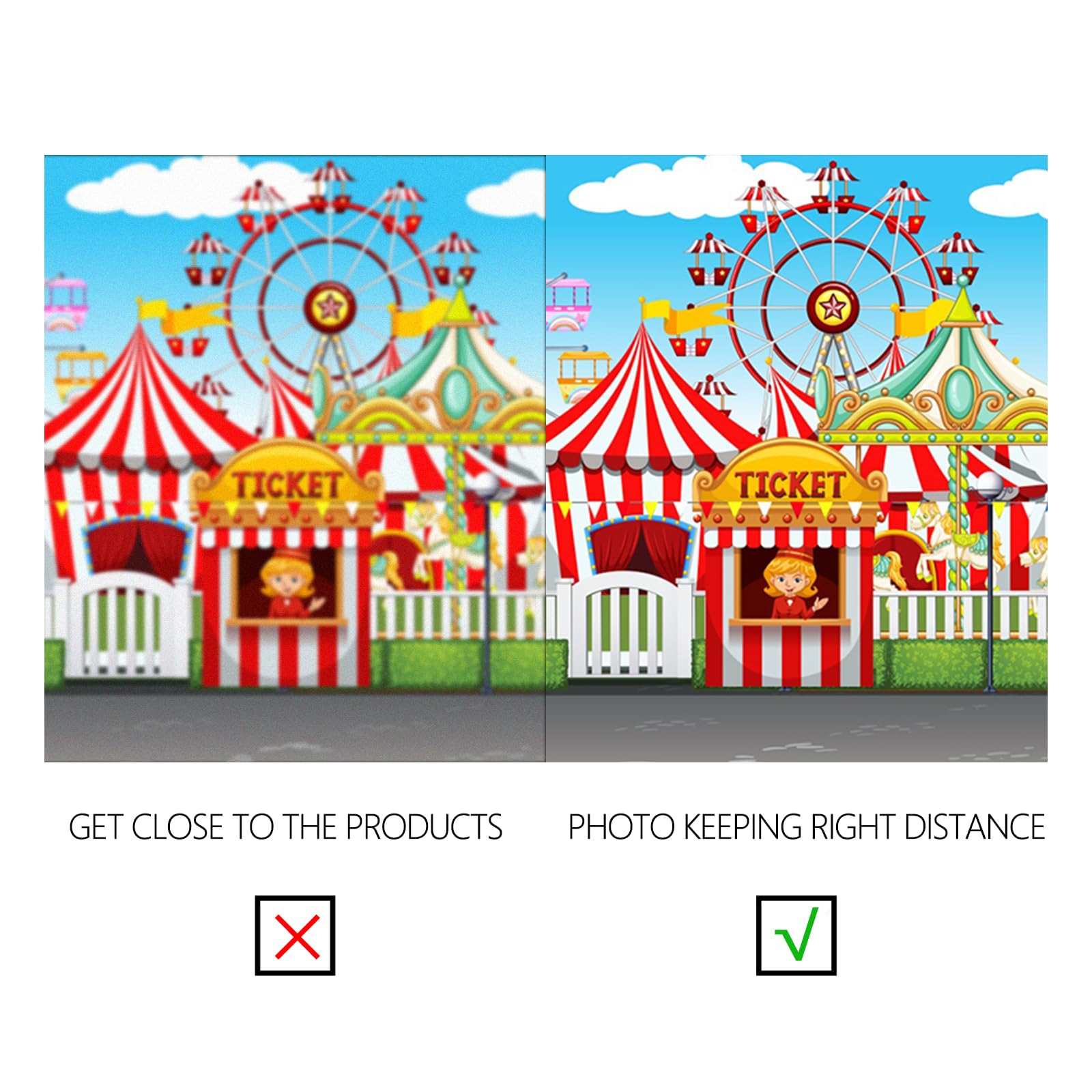 YongFoto 3,5x2,5m Toile de Fond Cirque Fête foraine Cour récréation des tentes Billetterie Carrousel Grande Roue Fond Studio Bannière Photo Party vidéo Enfant Photobooth Accessoires Photographie