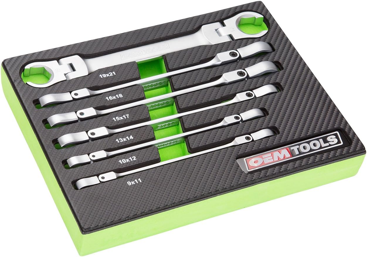 22064 6PC Flex Head Flare Nut Wrench Set, Stocking Stuffers, Gifts for Men, Dad Gifts, Metric Wrench Set 9-21mm, Rust-Resistant Hard Chrome Finish, EVA Storage Tray