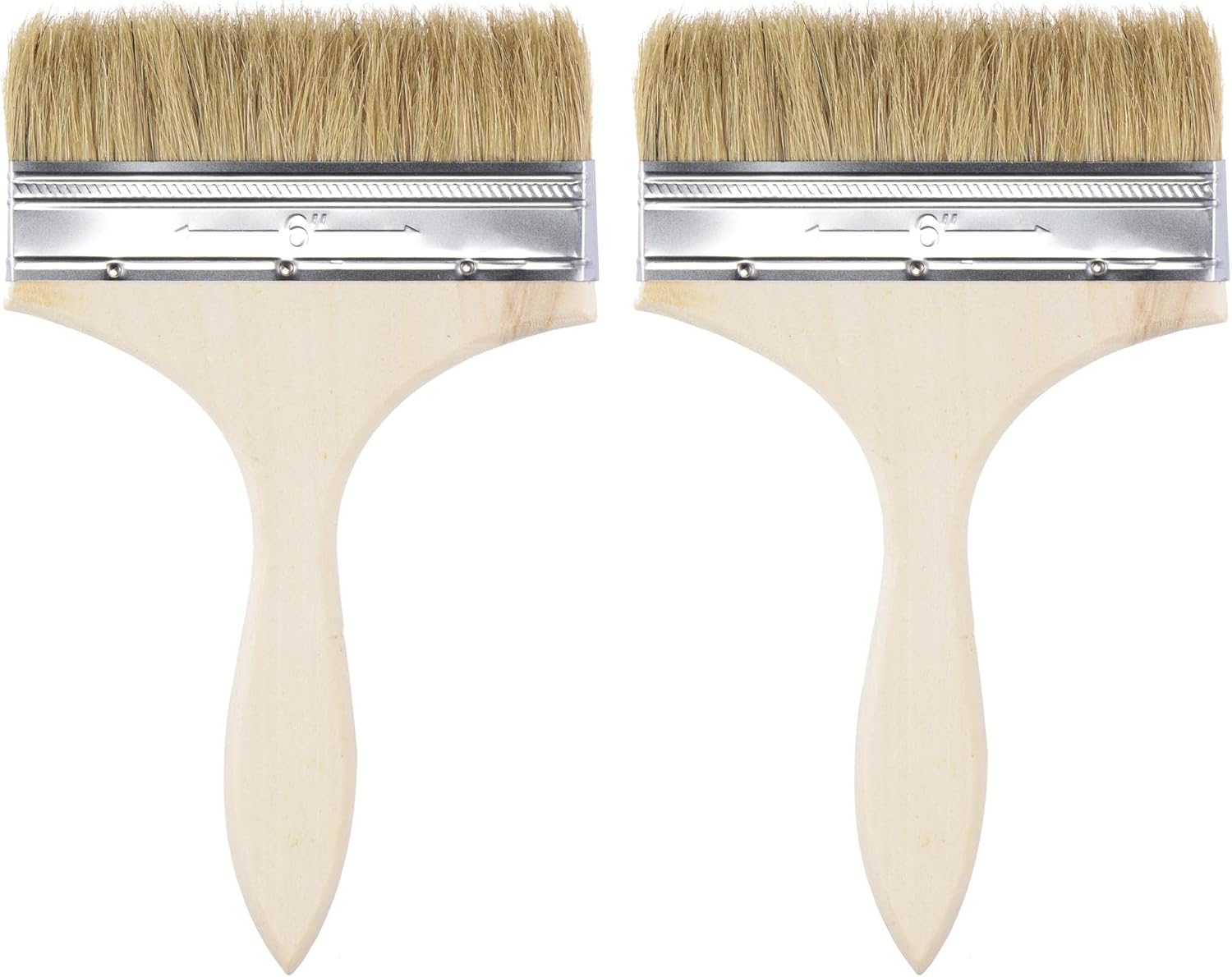 uxcell 2Pcs 5.5 Inch Paint Brush Natural Bristle Flat Edge with Wood Handle Wall Treatment Tool for Paint, Varnishes, Glues