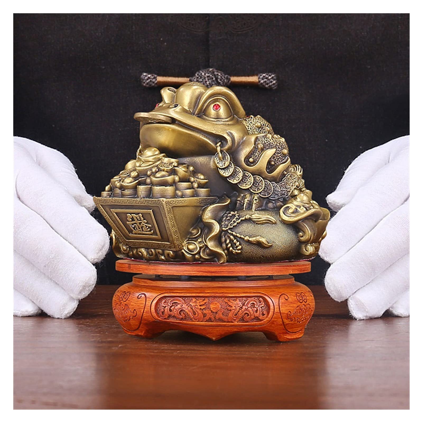 Crapaud doré en laiton OwKay : décoration de bureau chic et feng shui de 17,5 cm