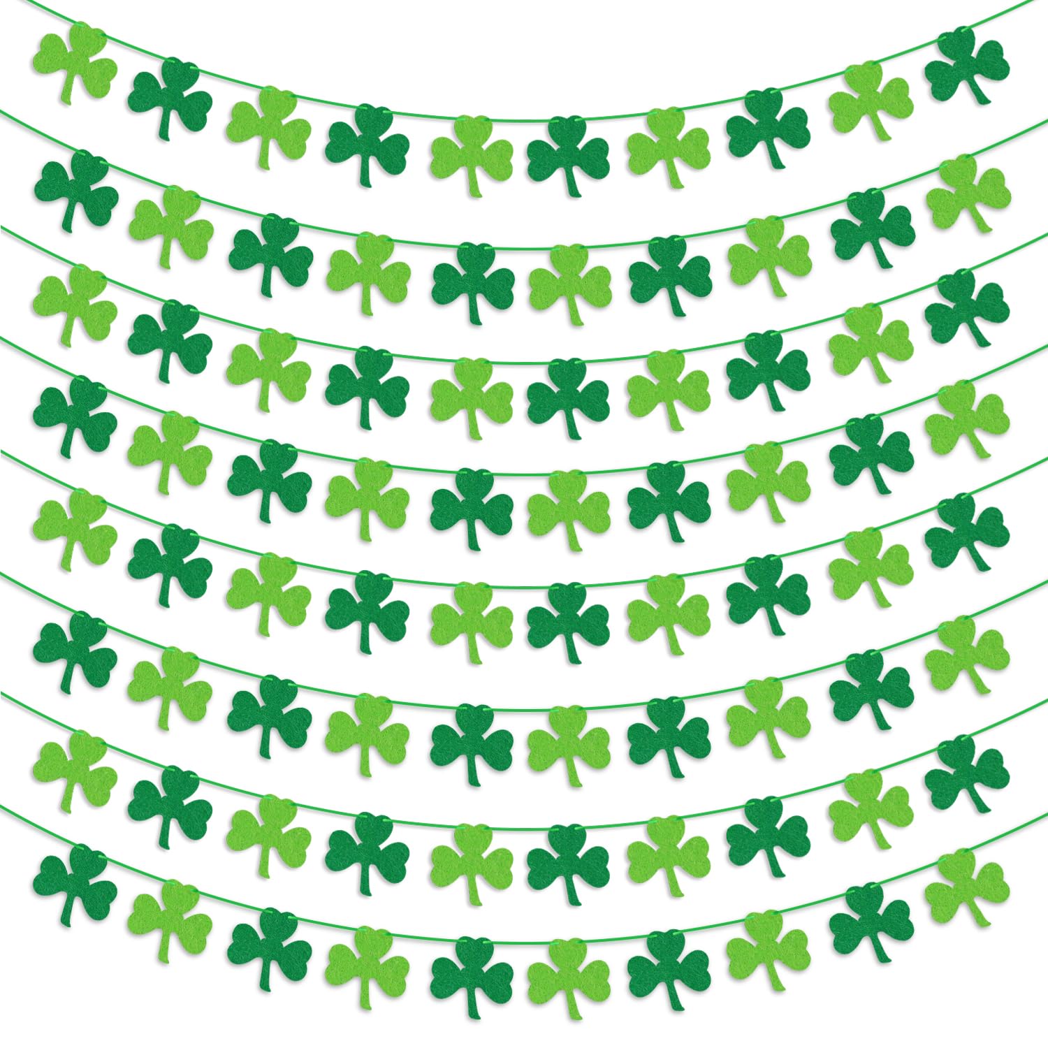 Photo 1 of St Patricks Day Decorations 8PCS Felt Shamrock Garland Banner - NO DIY Shamrock Clover Garland Banner for St Patricks Day Decor - Dark Green Light Green for Irish Party Supplies