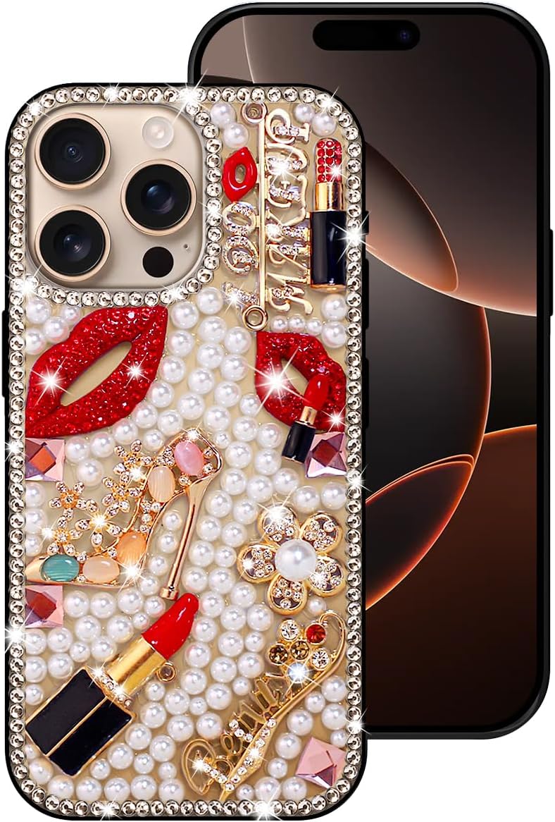 Bling Case for iPhone 16 Pro Max,Shiny Luxury Designer Phone Case with Glitter Sparkle Diamond Crystal Rhinestone Lips Lipstick Pearl Flowers High Heels,Soft Bumper Cover for Women Girl Bling Case for iPhone 16 Pro Max,Shiny Luxury Designer Phone Case with Glitter Sparkle Diamond Crystal Rhinestone Lips Lipstick Pearl Flowers High Heels,Soft Bumper Cover for Women Girl