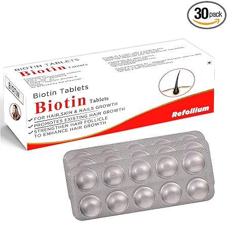 Refollium Advanced Biotin for Hair Loss and Hair Growth - Hair Vitamin Supplement for Men and Women, 30 Vegan Tablets