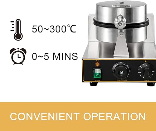 Miniatura 3 de VEVOR Máquina de gofres redonda comercial antiadherente de 1100 W, acero inoxidable, 110 V, control de temperatura y tiempo, adecuado para
