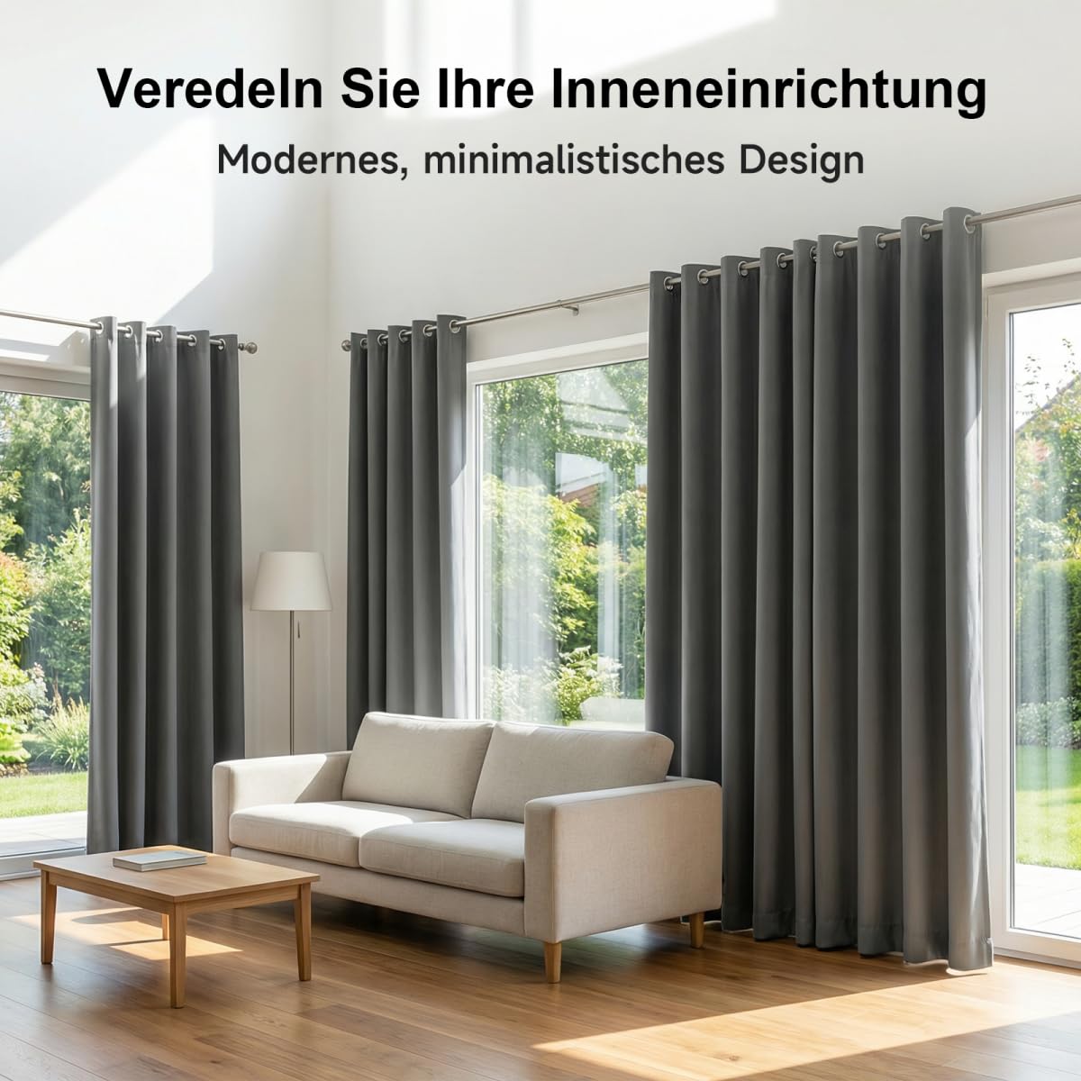 Vorhang Blickdicht 2er Set, Verdunklungsvorhänge mit Ösen H 245 x B 140 cm, Thermovorhang Hitzeschutz, Vorhänge Wohnzimmer Grau