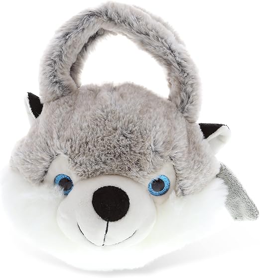 DolliBu Husky Plush Handbag - Super Soft Plush Stuffed Animal Purse for Children's Accessories, Kids Hand Bag Toy Purse, Pretend Play, Fluffy Dress Up Toy Purses For Girls & Boys