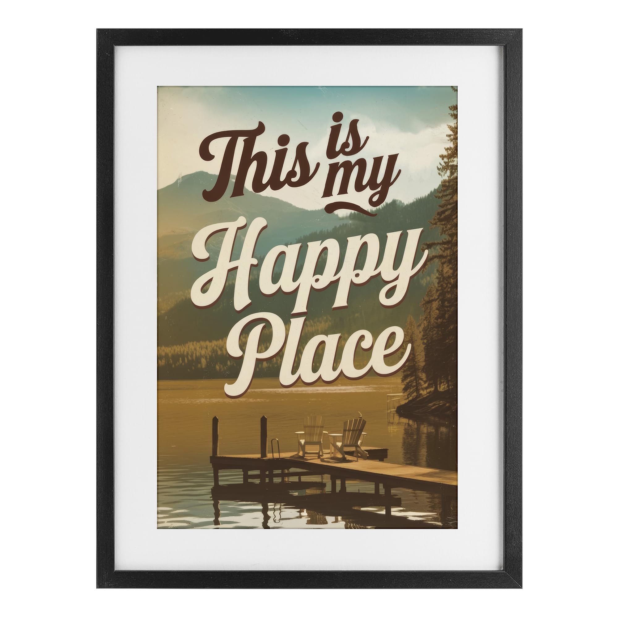 Stupell Industries Midnight Black (Textured) 'Vintage My Happy Place'| Framed Print Under Glass