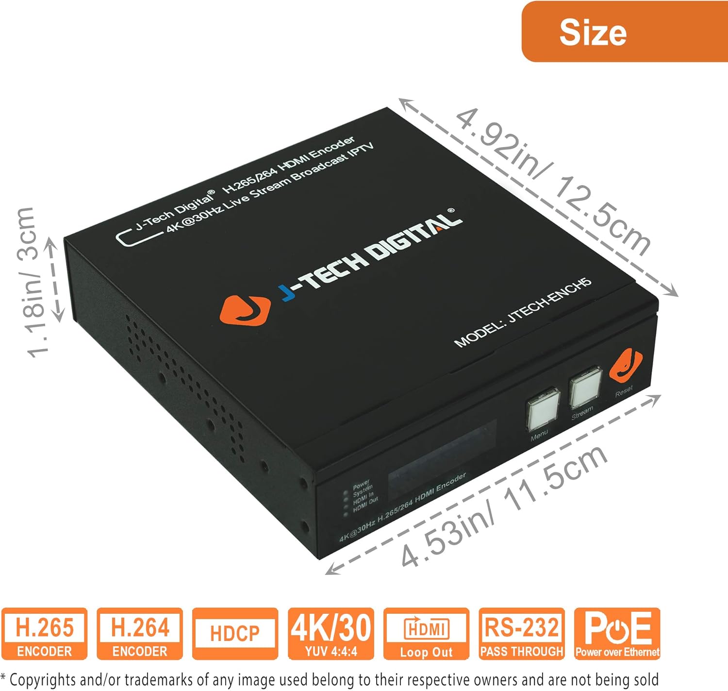 🛒 Crаzу Dеаlѕ J-Tech Digital HDMI H.264 H.265 IPTV Encoder Livestream 4K30Hz SRT Audio Input for YouTube Facebook Twitch DaCast VLC Compatible with PoE HDMI Loop Out RS232 Pass LED Display [JTECH-ENCH5]
