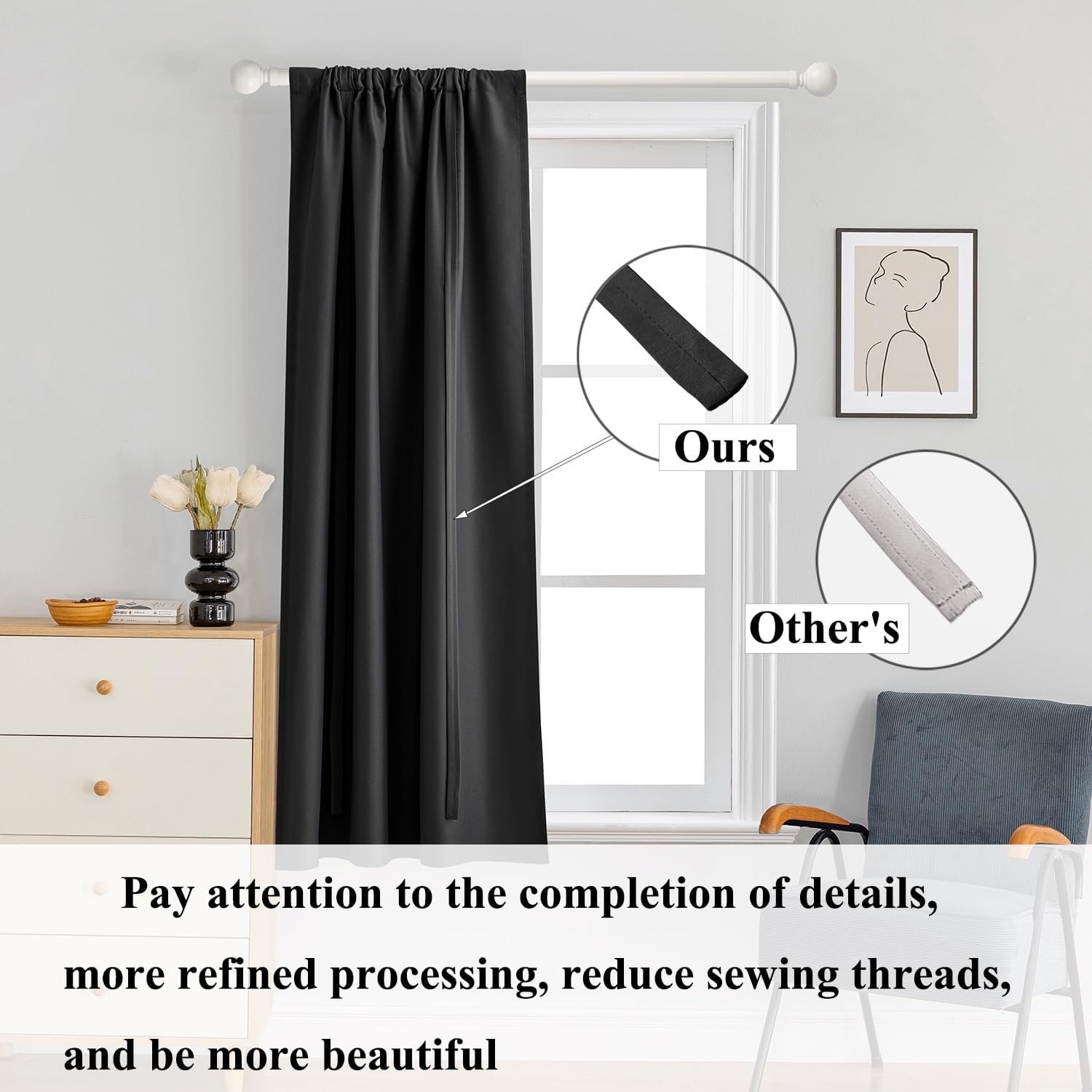 Balloon Blinds Tieup Roman Curtain Tie Up Blackout Curtains Nursery Thermal Curtains Short Length Room Darkening Small Curtains for Kitchen Roman Curtain Shades, 39 x 47 Inch, Black