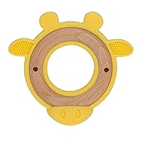 Vista 1 de Nuby Natural Wood Teether with Soft Silicone, Minimalist Design Easy to Clean, Giraffe Yellow