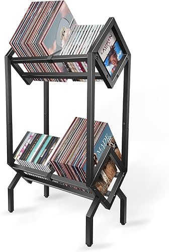 Primachen Estante de almacenamiento de discos de vinilo, soporte para discos de 160-200 LP, estante de discos para álbumes, almacenamiento de