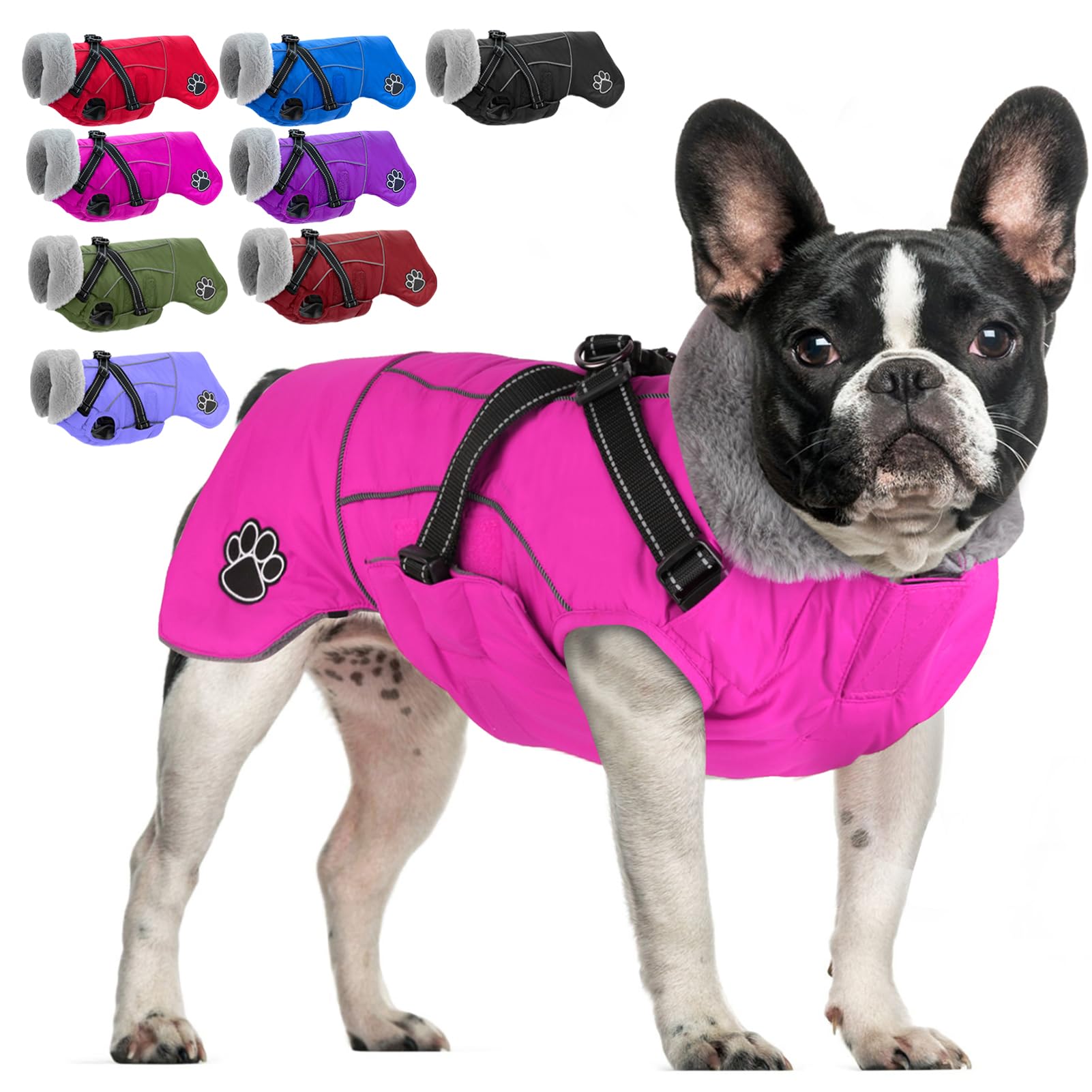 Doglay Giacca per cani con pettorina, riflettente e calda, impermeabile, per il freddo, in pile, regolabile, per cani di taglia piccola, media e grande