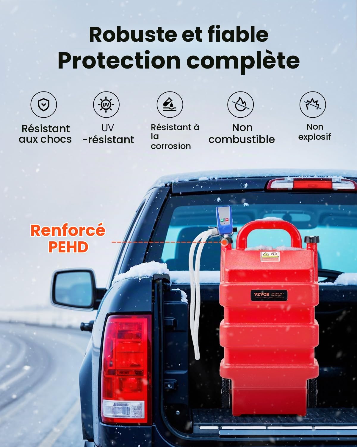 VEVOR Bidon d'Essence Diesel sur Roues, 60,5 L, Réservoir de Carburant, avec Pompe Transfert Carburant Électrique 12 V CC 9,5 L/min, Tuyau de Distribution 1,2 m, Buse Capteur Arrêt Automatique, Rouge