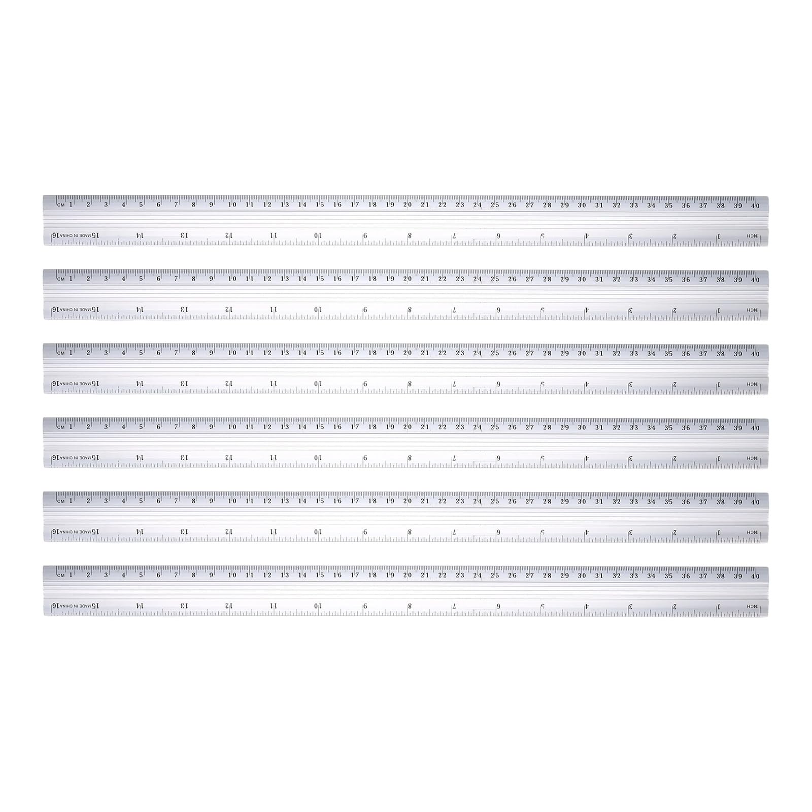 PATIKIL 16 Inch Metal Rulers, 6Pcs Aluminum Alloy Drafting Ruler Measuring Drafting Tools with Centimeters and Inches for Office Home Teacher Drawing Supplies, Silver