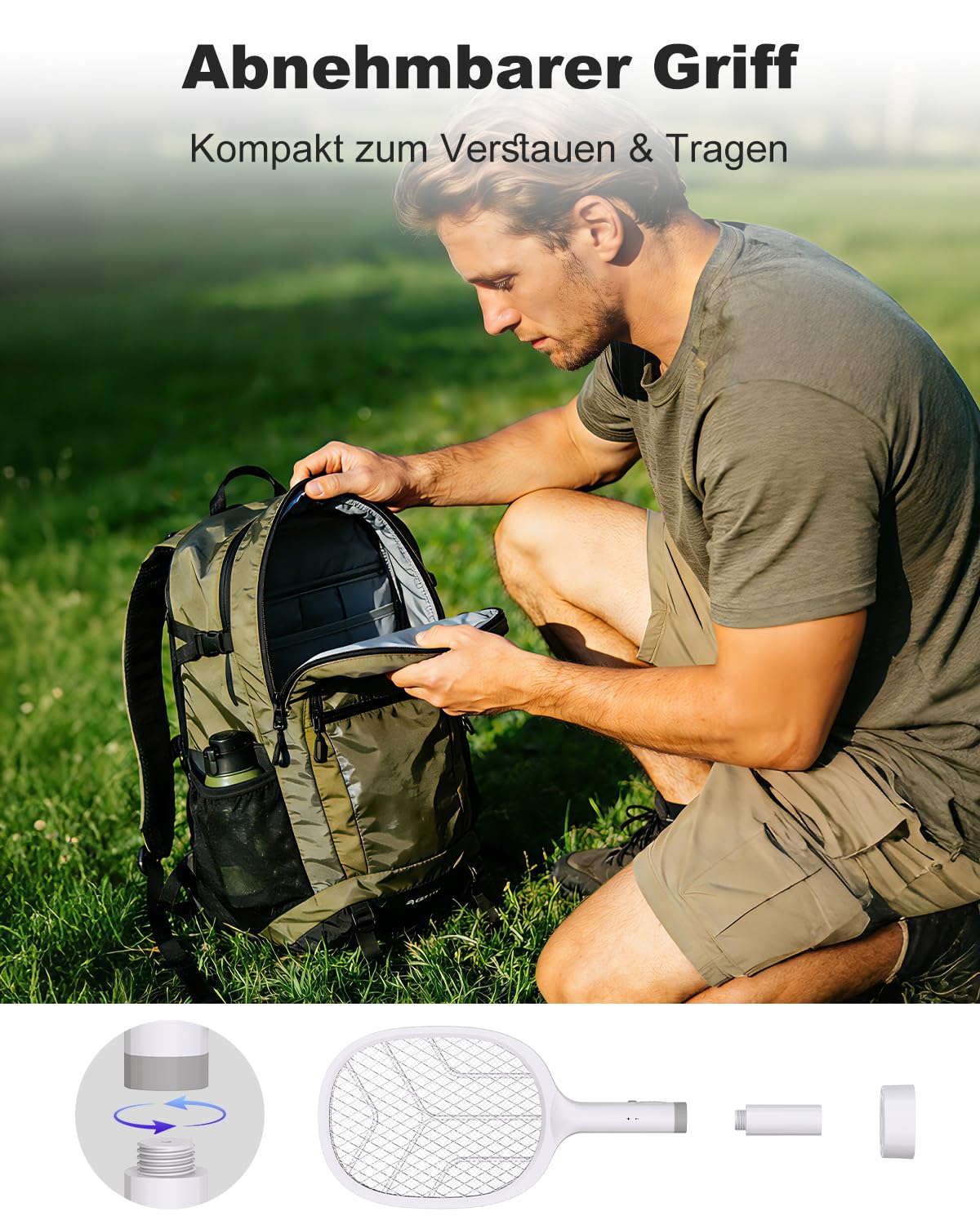 Elektrische Fliegenklatsche 4800V Extra Stark, 2 in 1 Mückenklatsche Elektrisch mit UV Lichtfalle, USB-C Aufladbar Insektenvernichter, Fliegenfänger & Mückenfalle für Innen Schlafzimmer Outdoor