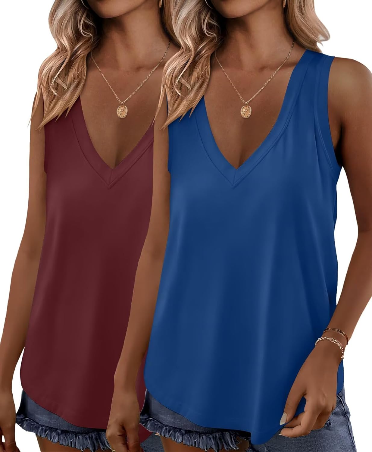 KKJ 2 Pack Womens Tank Tops 2026 Workout V Neck Tees Spring Summer Sleeveless Loose Fit Casual Outfits Shirts Fashion Clothes