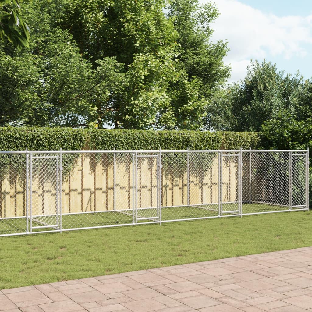 Perrera para perros con puertas gris de acero galvanizado 10 x 2 x 1,5 m, parque estable para perros y cachorros, barrera impermeable y protección en el jardín, ideal para entrenamiento y