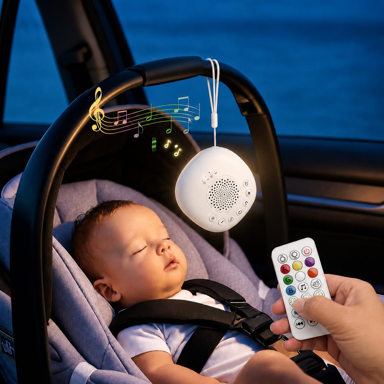 Baby White Noise Machine für Autofahrten – 20 beruhigende Geräusche, USB-C wiederaufladbar, Nachtlicht für Kinderwagen, Krippen & Reisen