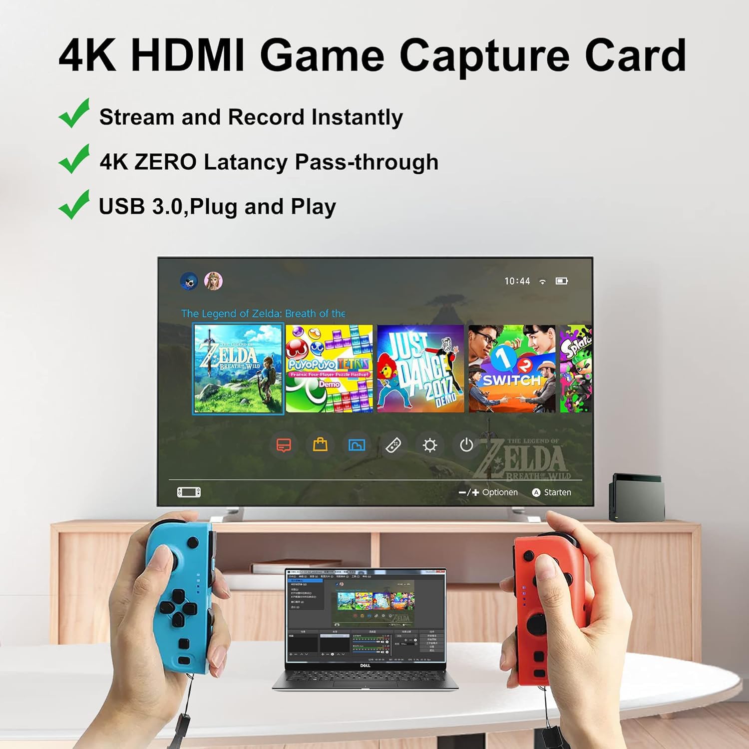 Scheda di acquisizione video HDMI 4K, Cam Link Game Capture Card Nintendo Switch, 1080P 60fps Audio Video USB Scheda di acquisizione per streaming/gioco/videoconferenza/insegnamento, funziona per