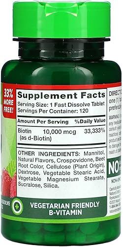 Nature's Truth Biotin 10.000 Mcg, pestañas de disolución rápida, sabor a bayas naturales, 120 unidades (paquete de 3)
