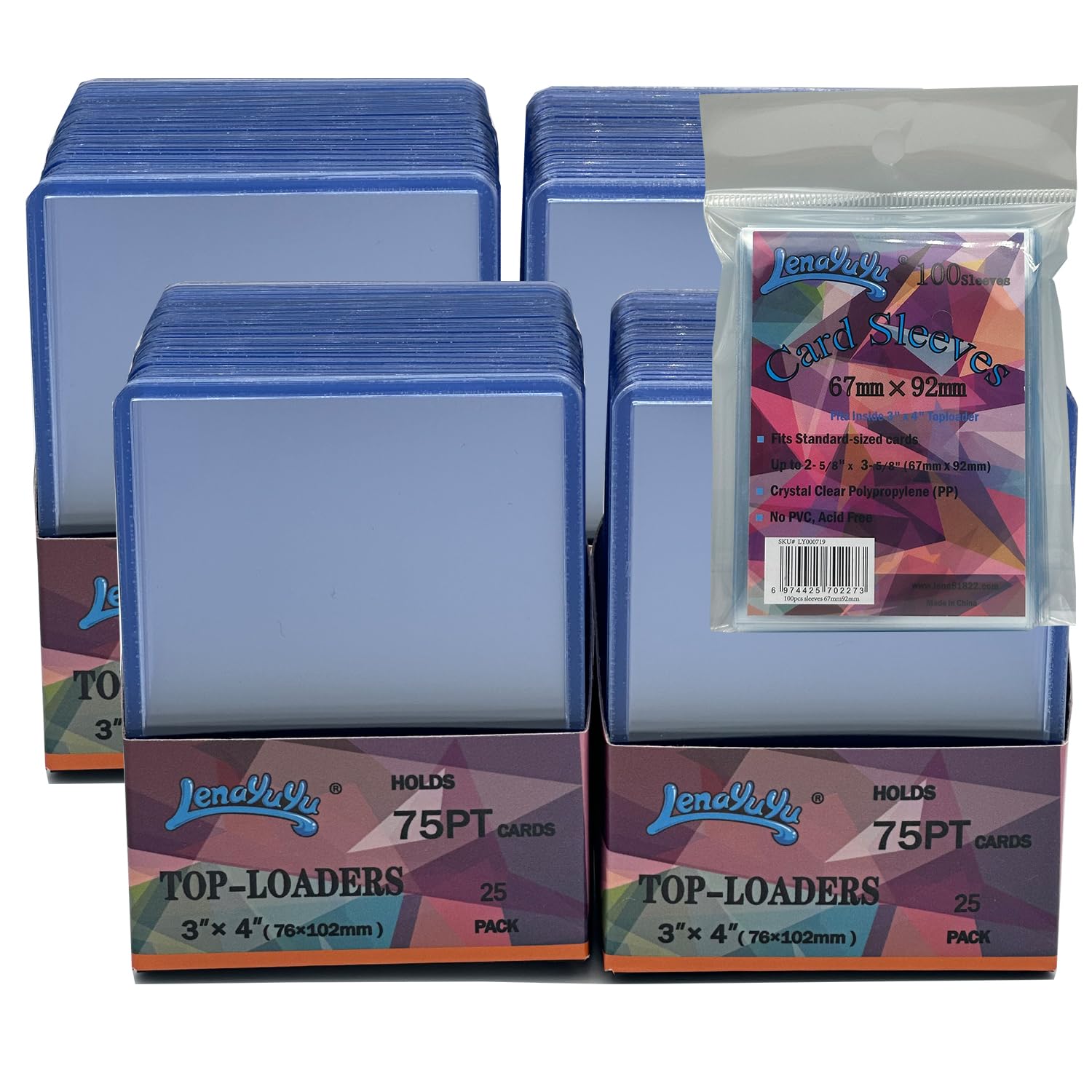 Lenayuyu 1 Display Box of 100pcs 3" x 4" Clear Super Thick Top Loaders | Toploaders 75PT+ 100pcs Card Sleeves Soft Sleeves for Cards | Baseball Card