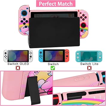 TIKOdirect Pink Rainbow Switch Carrying Case with Soft Protective Case, Screen Protectors, Thumb Grip Caps