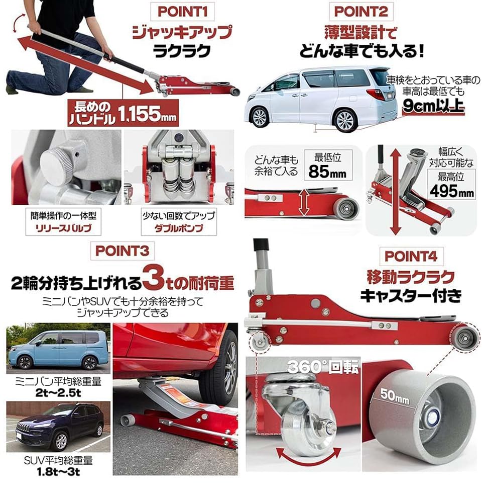 Amazon.co.jp: 【ラクラクリフトアップ 3t 】 油圧ジャッキ アルミ