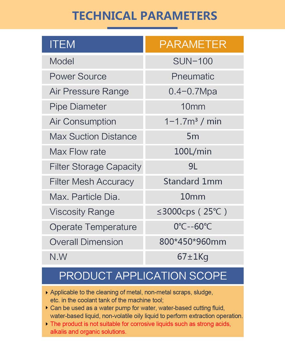 WTTTOOLS Chip Sludge Removal Machine SUN-100 for CNC Machine Tool Cutting Fluid Cleaning