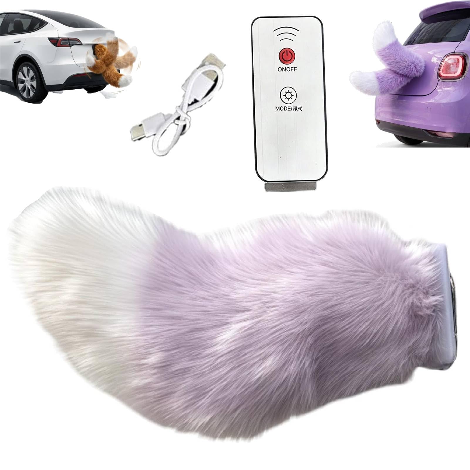Remote Control Electric Car Tail, Adorable USB Rechargeable Remote Electric Furry Cars Tails, Rechargeable Cat Tail for Auto Trunk Bumper Decoration, Remote Control & Voice Control (#L)
