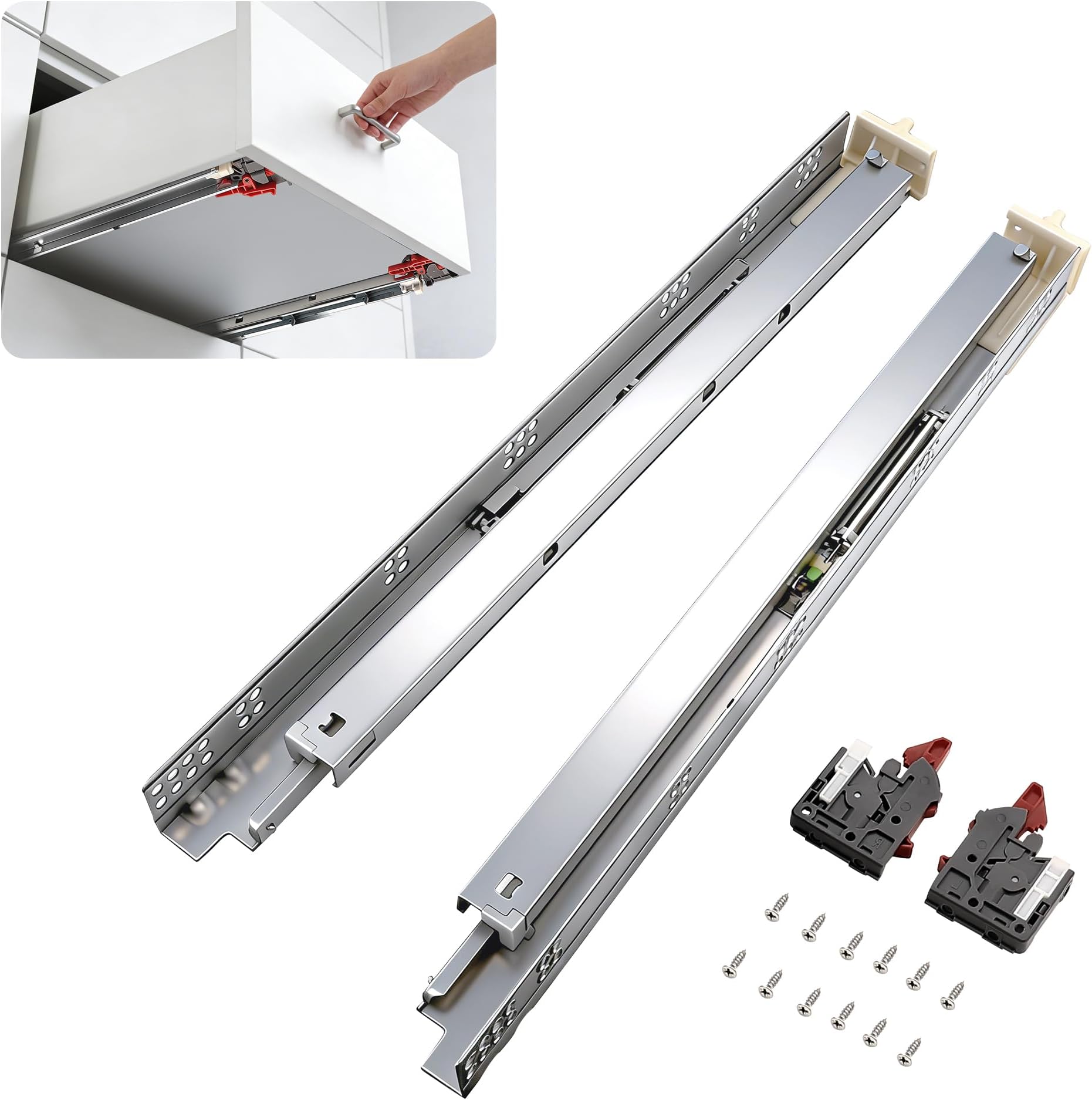 6 Pairs 21" Soft Close Drawer Rails Full Extension Heavy Duty, Undermount Zinc Plated Drawer Slides, Mounting Screws and Adjustable Locking Device Included, 85 lb Load Capacity