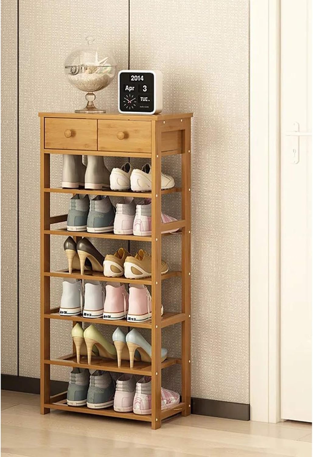 Indoor Shoe Rack Multi-Function Home Storage Rack 6-Layer Shoe Rack Entrance Shoe Organizer with 2 Drawers Ideal for Living Room Corridor Bedroom Shoe Shelf for Entryway (Size : Large) ()