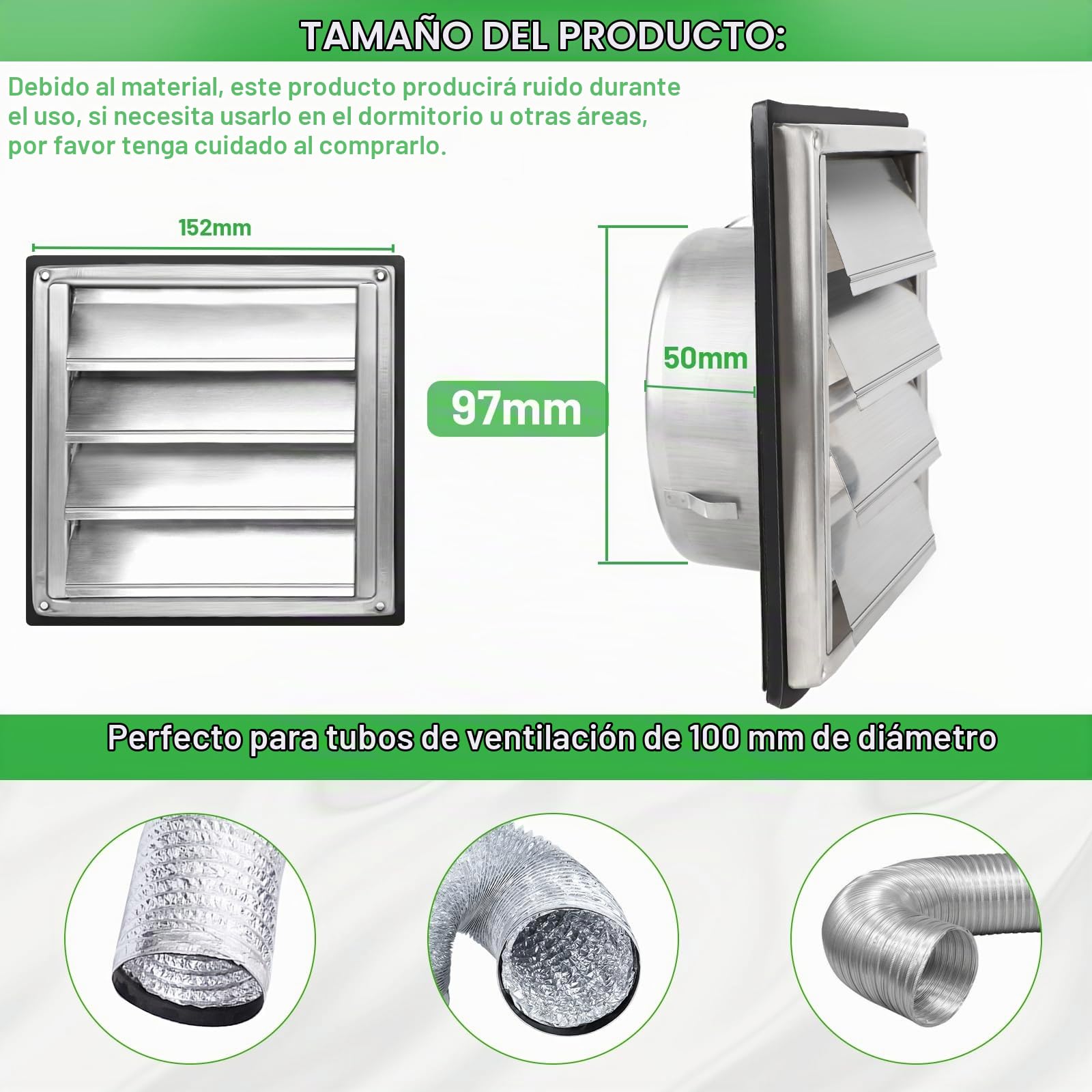 LALAGO Rejilla de ventilación 100mm, Amortiguador de Reflujo Rejilla de protección contra la intemperie de Acero inoxidable con lamas móviles, Rejilla de Lamas Rejilla de ventilación Ø100mm