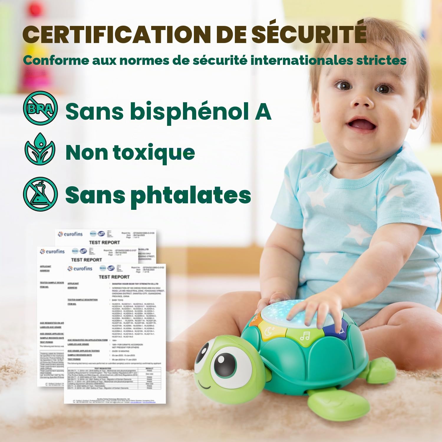 Lehoo Castle Jouets Bébés 1 an, Tortue Musicaux Jouet à Ramper avec Musique et Lumières, Cadeau pour Nouveau-né 3-6-9-12 Mois, Idée de Cadeau d'anniversaire pour Bébé