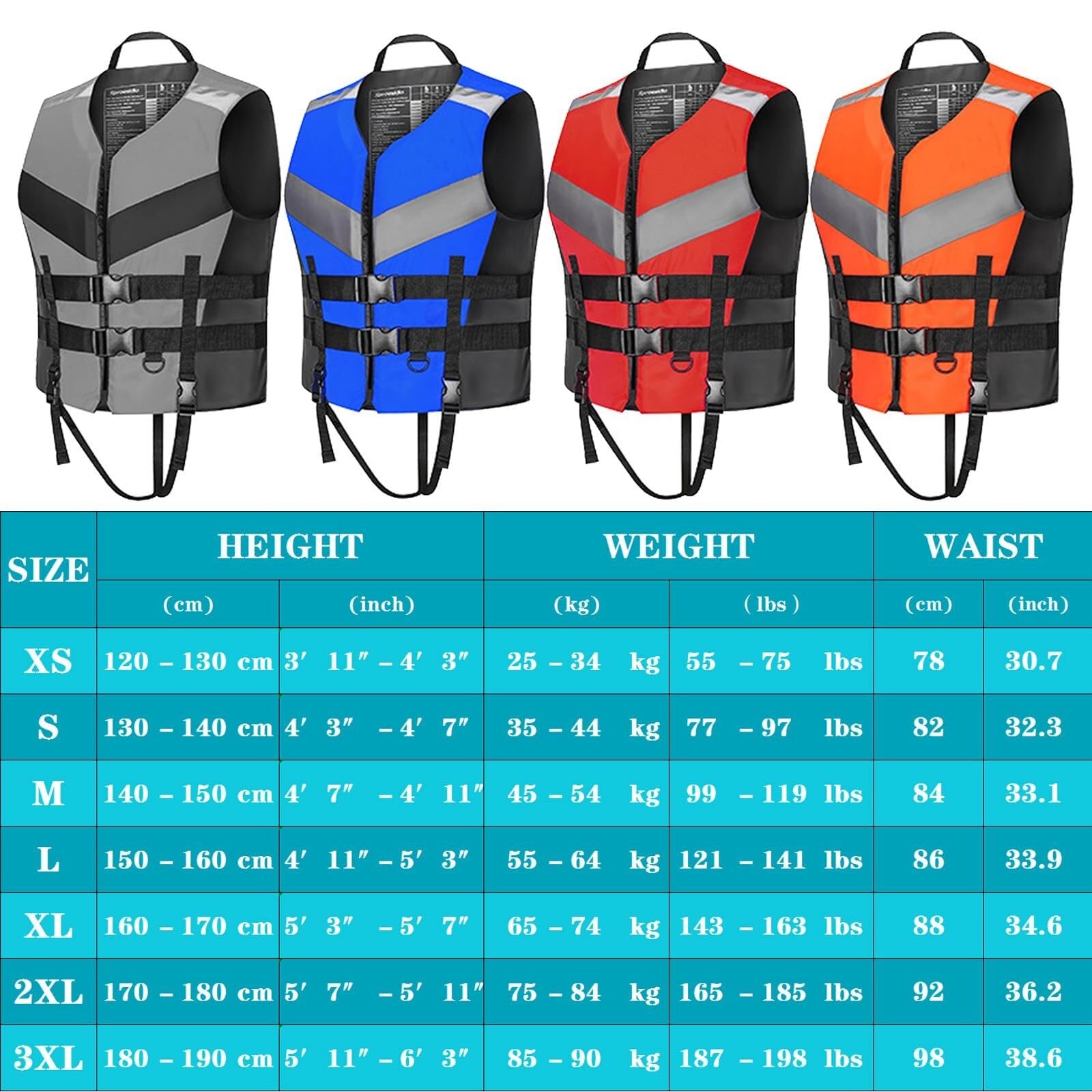 Surfing Vest for Adults Kids Men Women, Adjustable Buoyancy Surfing Vest for Kayaking Boating Fishing Swimming Water Sports, Youth Children Safety Gear for Canoeing Rafting