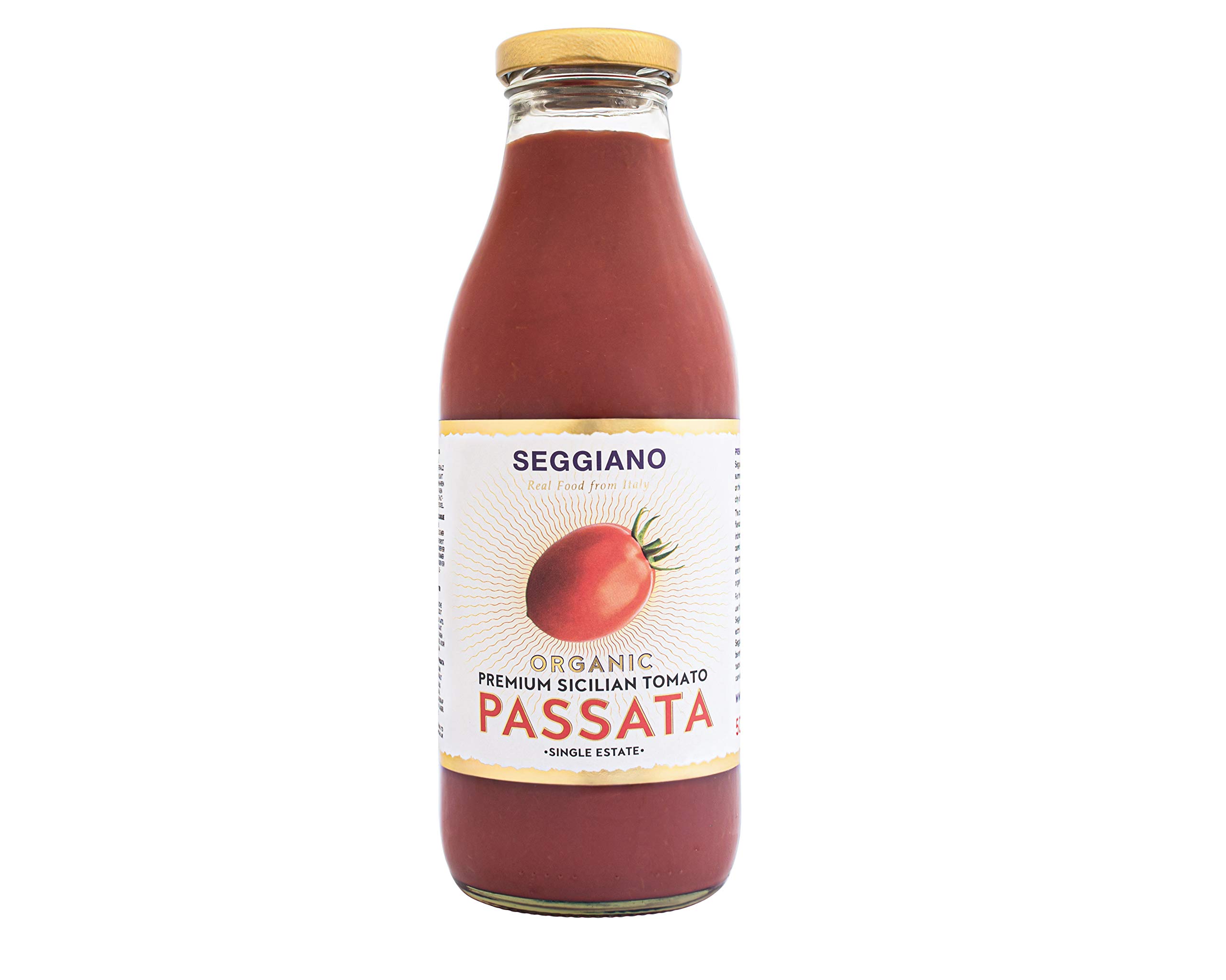 Seggiano Premium Organic Sicilian Tomato Passata 500g - Vegan. Vegetarian, GMO Free, & Organic - Made from Fresh-Off-The-Vine Tomatoes - Packed with Flavour