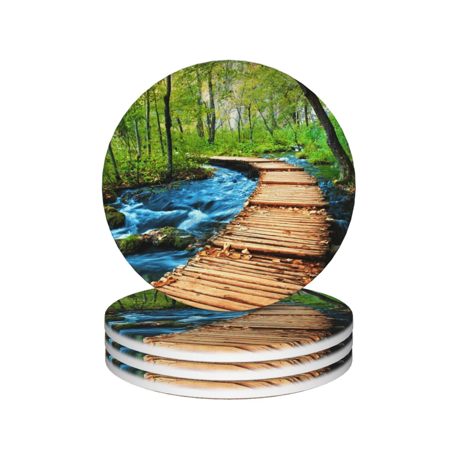 Dessous de verre céramique pont en bois et ruisseau pour protection table