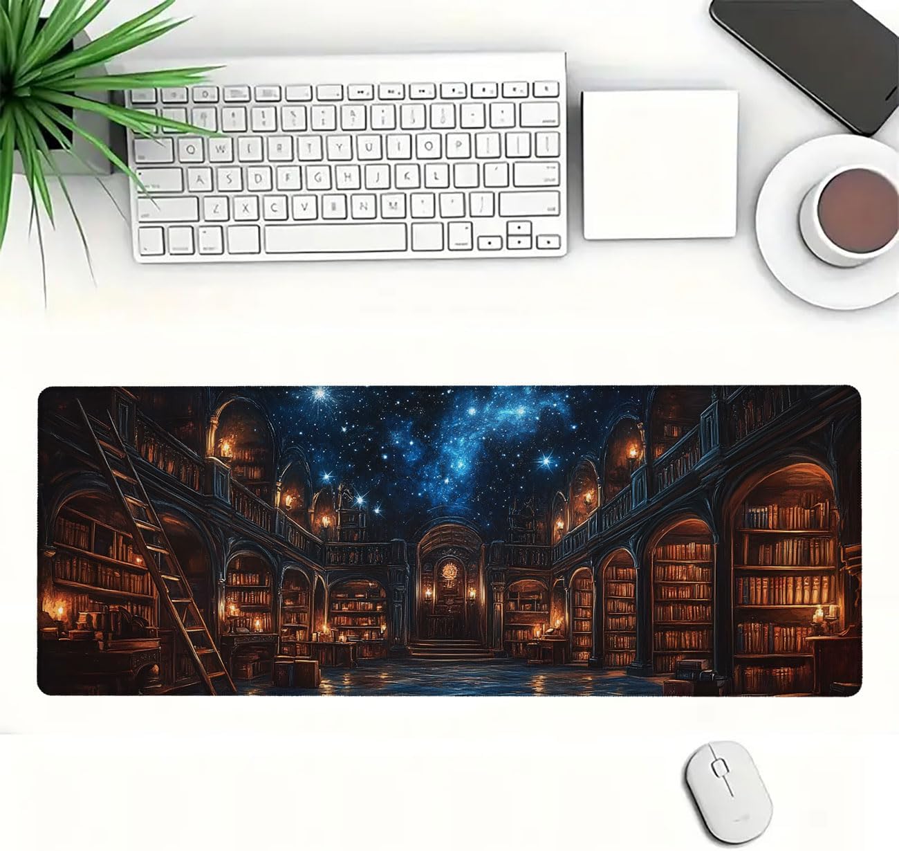Dark Academia Library Desk Mat Gaming Desk Pad Large Mouse Keyboard Pad Magical Shelve Ancient Books Desktop Mats Computer Keyboard Pad Mouse Mat Laptop Mat Office Home Decor 31.5" x 11.8" - Image 2