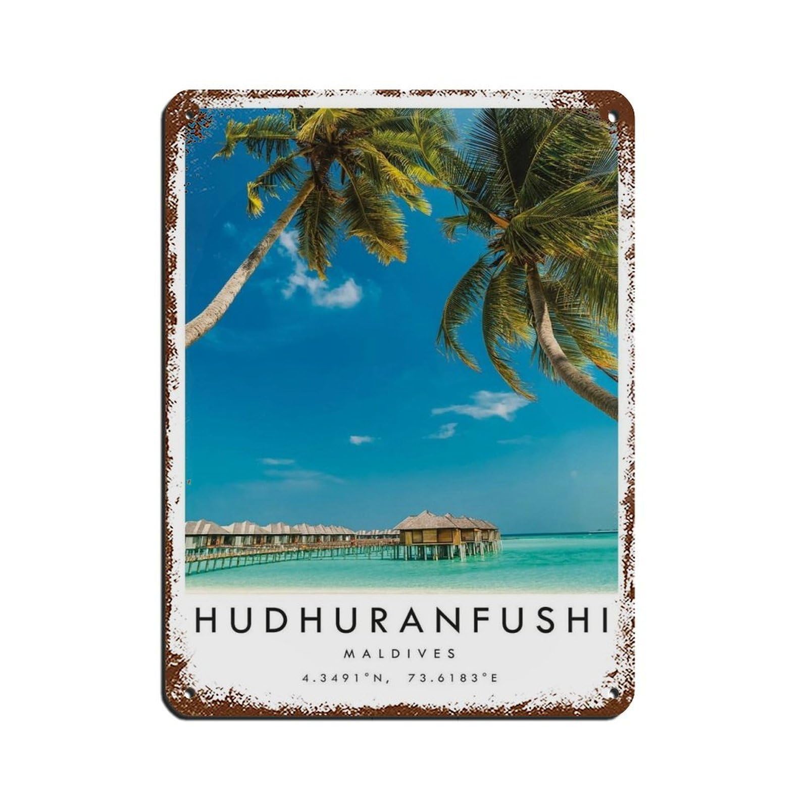 Maldives Travel,Maldives Poster Tin Sign Vintage Metal Pub Club Cafe Bar Home Wall Art Decoration Poster Retro 12x16inch(30x40cm)