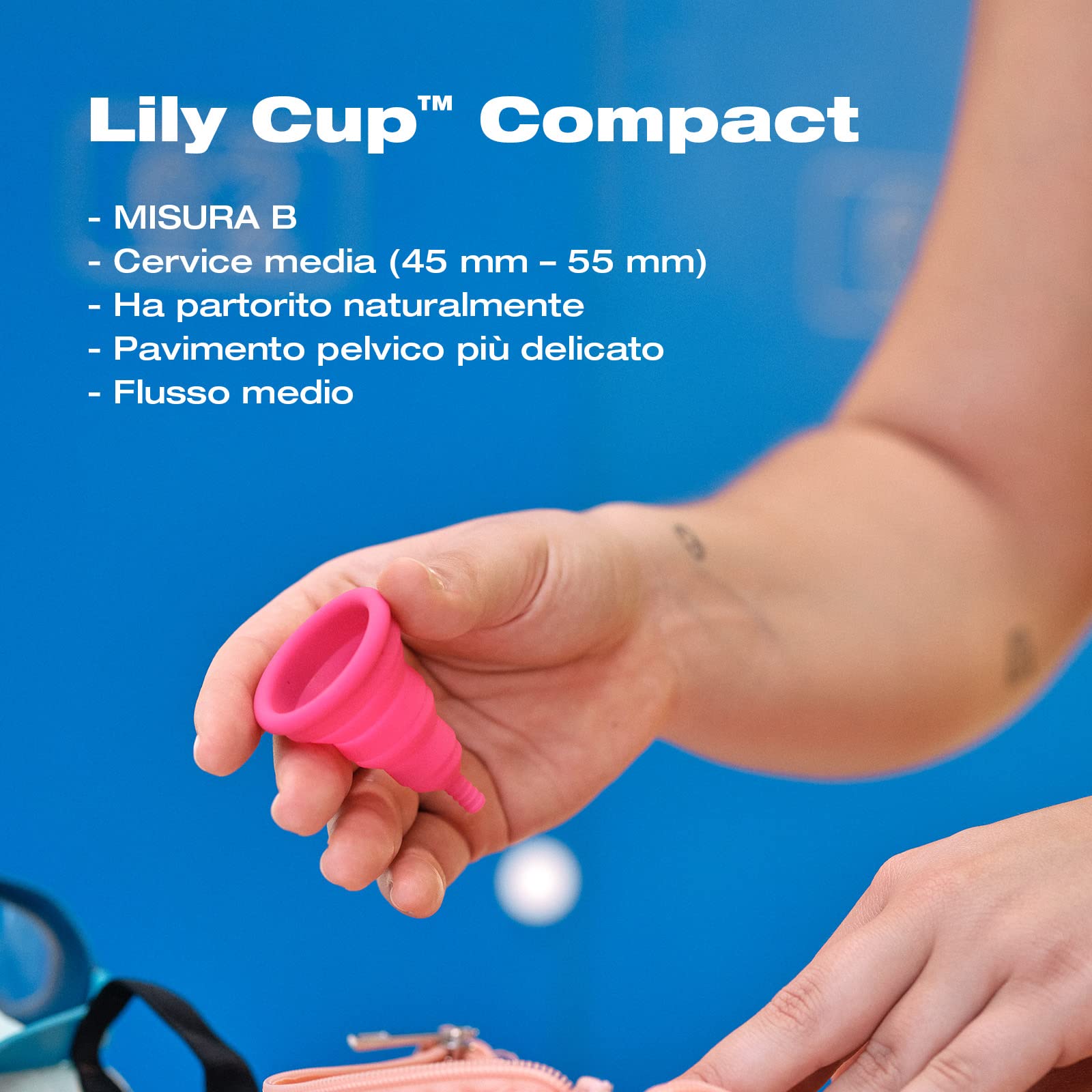 Intimina Lily Cup Compact misura Size B - Piccola Coppetta Mestruale Morbida con Design Compatto Flat-fold, Coppa Mestruale Compatta, Coppette Mestruali